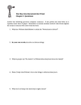 Preview of The Boy Who Harnessed the Wind Comprehension Questions- Young Readers Edition