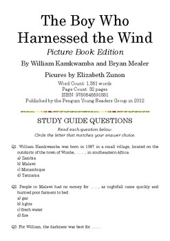 Preview of The Boy Who Harnessed the Wind (Picture Book Edition); Multiple-Choice Quiz