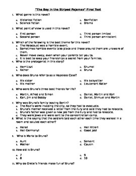 Preview of 50 Question "The Boy in the Striped Pajamas" Final Test w/ Answer Key