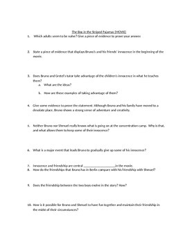 Preview of "The Boy in the Striped Pajamas" Movie Questions and Writing Assignments