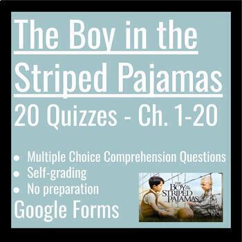 Preview of The Boy in the Striped Pajamas (Pyjamas) 20 Quizzes - Chapters 1-20 Google Forms