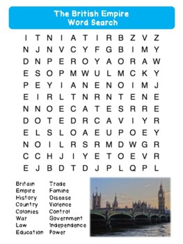 Preview of The British Empire - Word Search