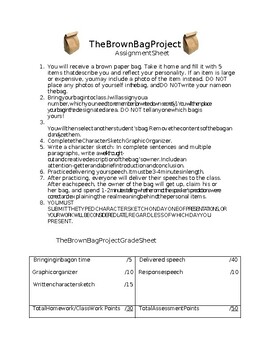 Preview of The Brown Bag Speech Assignment Sheet and Rubric (editable & fillable resource)