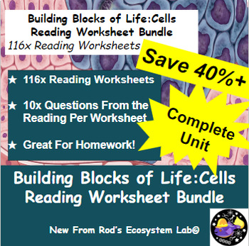 Preview of The Building Blocks of Life: Cells Full Unit Reading Worksheet Bundle *Editable*