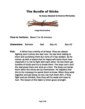 Preview of The Bundle of Sticks - Small Group Reader's Theater by Aesop