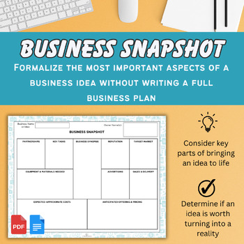 Preview of The Business Snapshot | Adapted Business Model Canvas for Student Business Ideas