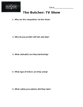 Preview of The Butcher TV Show Video Notes Sheet