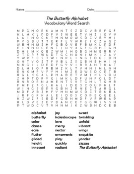 The Butterfly Alphabet Vocabulary Word Searches by Teacher Chip's ...