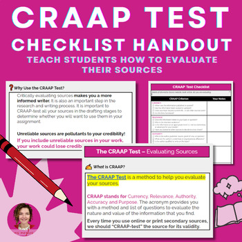Preview of The CRAAP Test (for Evaluating Sources) | Lesson and CRAAP Checklist Handout
