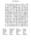 The Calendar (der Kalender) German Word Search Puzzle with