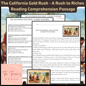 Preview of The California Gold Rush - A Rush to Riches Reading Comprehension Passage