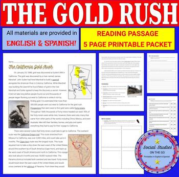 Preview of The California Gold Rush reading passage & printable packet (English & Spanish)