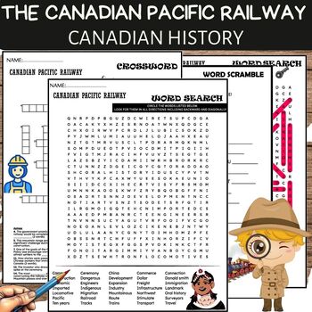 Preview of The Canadian Pacific Railway Worksheets PUZZLE Crosswords ,Wordsearch