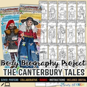 Preview of The Canterbury Tales Body Biography Project Bundle, Pilgrims, Prologue