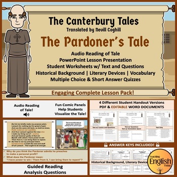 Preview of The Canterbury Tales: The Pardoner's Tale Reading, Analysis, & Quiz Pack