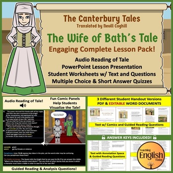 Preview of The Canterbury Tales: The Wife of Bath's Tale Reading, Analysis, & Quiz Pack!