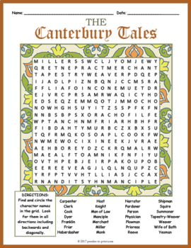 CANTERBURY TALES PROLOGUE Word Search Puzzle Worksheet Activity | TpT