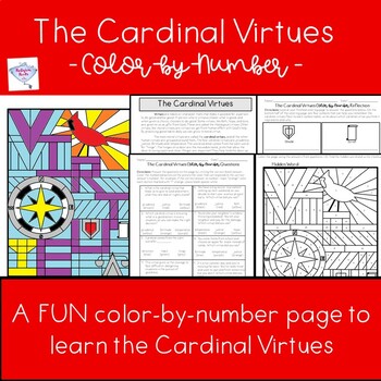 Preview of The Cardinal Virtues Lesson and Color-By-Number Activity