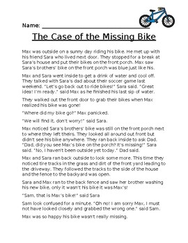 Preview of The Case of the Missing Bike - Reading - Mysteries