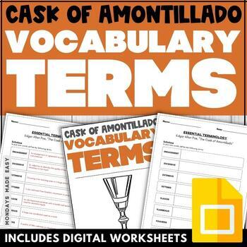 Preview of The Cask of Amontillado Edgar Allen Poe - Vocabulary Worksheets - Digital, Print