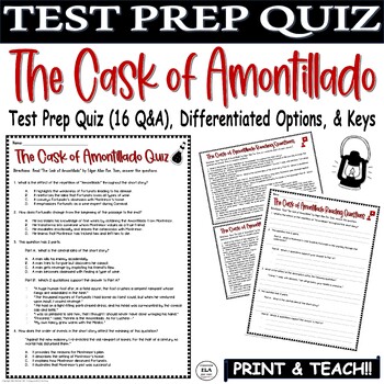 Preview of The Cask of Amontillado Quiz Reading Questions Test Prep Edgar Allan Poe