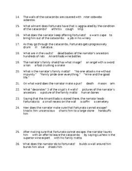 The Cask of Amontillado Test 40 Mul. Choice Questions Answer Key