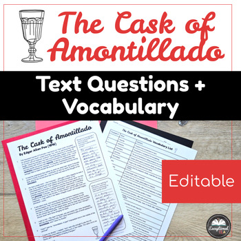 Preview of The Cask of Amontillado Text Questions + Vocabulary - Short Story Activity - Poe