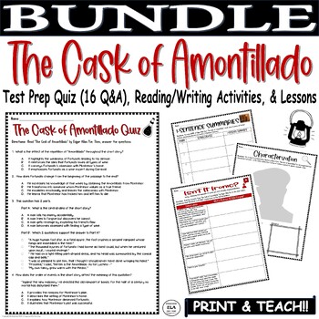 Preview of The Cask of Amontillado Quiz Activities Lesson BUNDLE Comprehension Test Prep