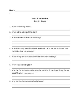 Preview of The Cat In The Hat Reading Comprehension Questions