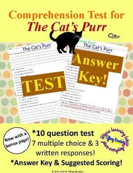 Preview of The Cat's Purr Folktale Comprehension Test and Answer Key