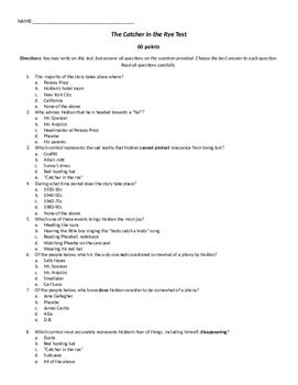 Preview of "The Catcher in the Rye" 60 question Multiple Choice Test/Quiz