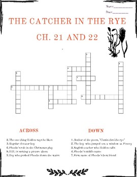The Catcher in the Rye Crossword Puzzle: Ch 21 and 22 TPT