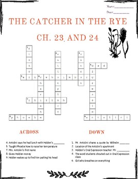 The Catcher in the Rye Crossword Puzzle: Ch 23 and 24 TPT