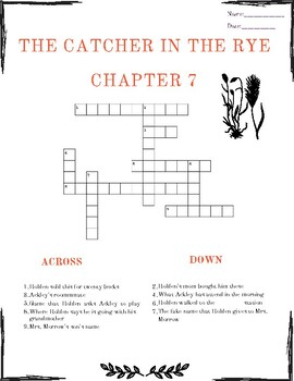 The Catcher in the Rye Crossword Puzzle: Ch 7 and 8 by Procrastinator