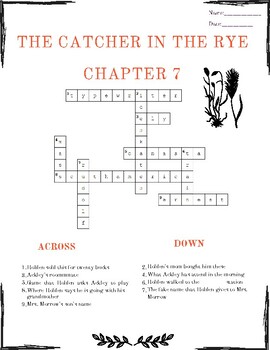 The Catcher in the Rye Crossword Puzzle: Ch 7 and 8 by Procrastinator