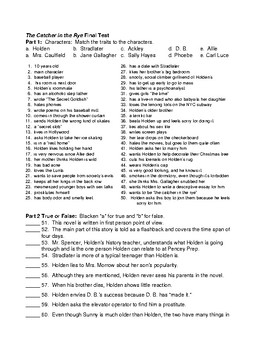 The Catcher In The Rye Final Test And Key 100q Scantron Tpt