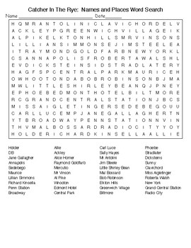 The Catcher in the Rye Wordsearch Crossword Puzzles with KEYS TpT