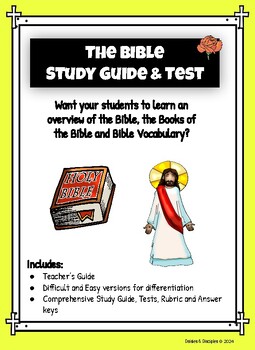 Preview of The Catholic Bible Study Guide and Test with 2 versions, answer keys and rubric