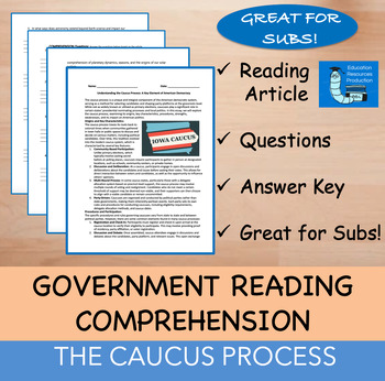 Preview of The Caucus Process - Reading Comprehension Passage & Questions