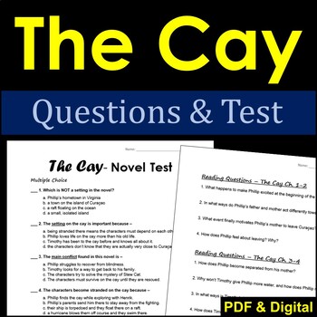 Preview of The Cay Novel Test and Reading Questions - Printable & Digital