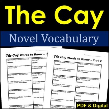 Preview of The Cay Novel Vocabulary - Printable & Digital