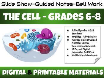 Preview of The Cell Bundle - Slide Show, Guided Notes, Bell Work - Grades 6-8