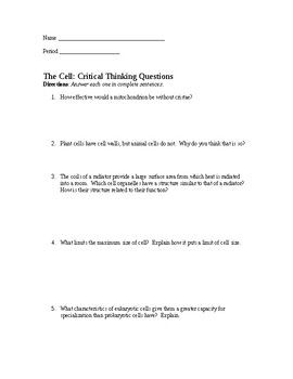 critical thinking questions for cells