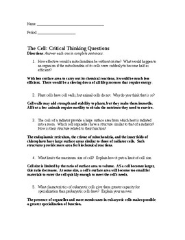 critical thinking question about cells