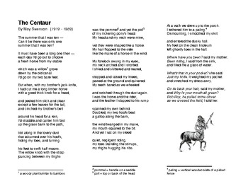 Preview of The Centaur - poem and reading exercise