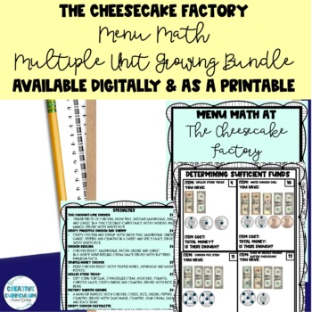 Preview of The Cheesecake Factory Functional Math Printable Unit Growing Bundle