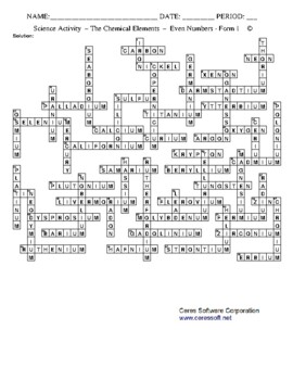 The Chemical Elements Even Atomic Numbers Standard Crossword Form 1