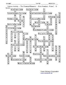 The Chemical Elements Even Atomic Numbers Standard Crossword Form 2