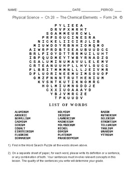 The Chemical Elements – HS Physical Science – Word Search Worksheet ...