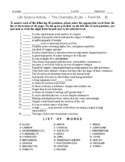 The Chemistry of Life - High School Biology - Matching Worksheet - Form 6